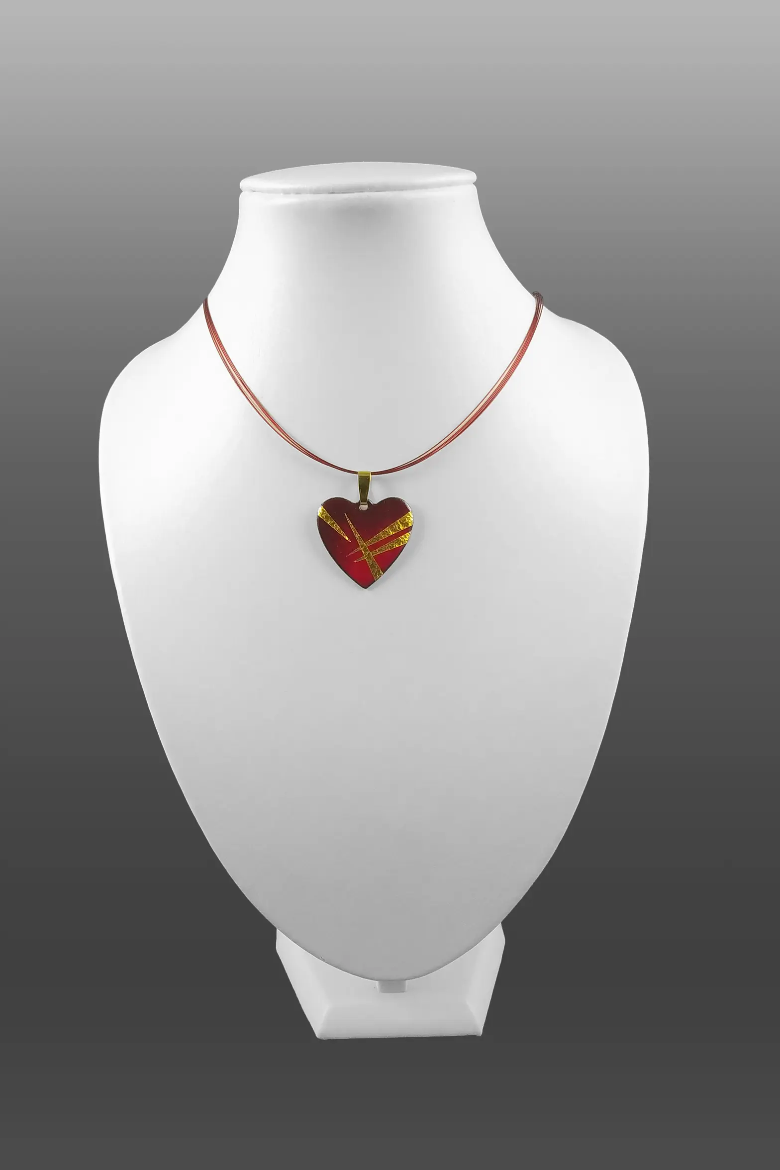 pendentif coeur medium rouge zigzag or