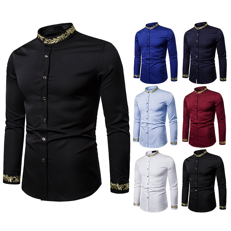 Thumbnail: 2021 Men's Fashion Embroidered Long Sleeve Shirt