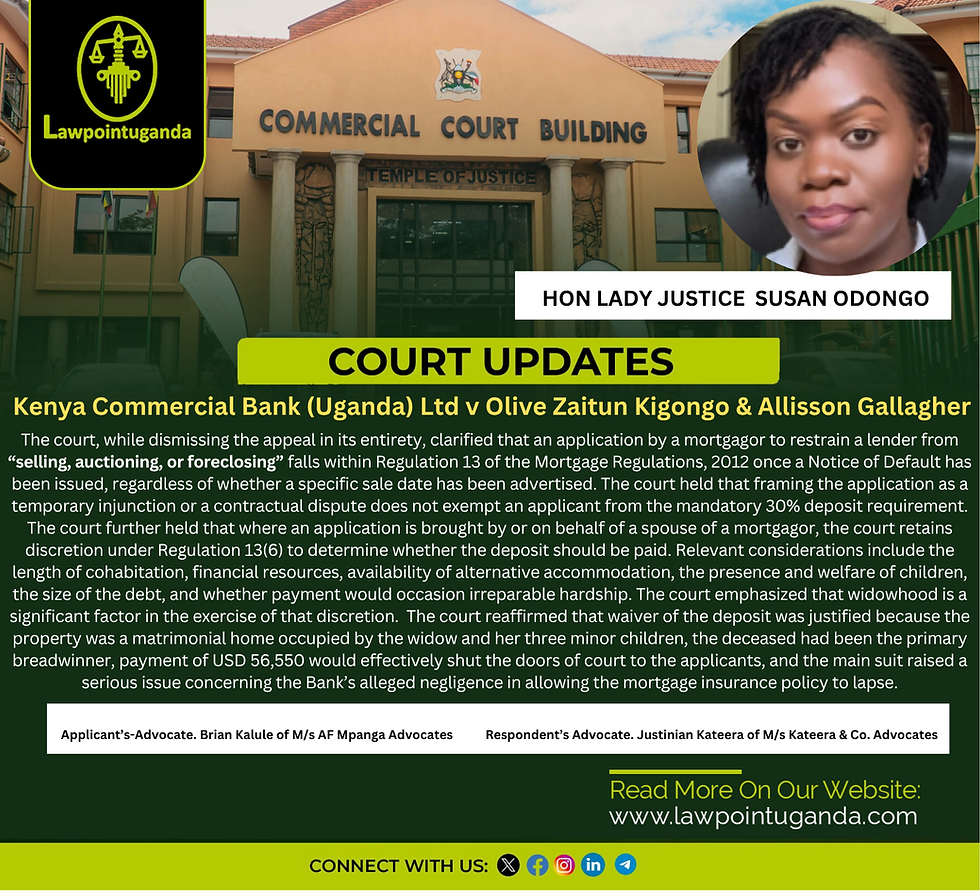High Court Clarifies that the 30% Security Deposit under Regulation 13 is Triggered by a Notice of Default, Not Just a Notice of Sale, and Clarifies the Scope of Spousal Exception, Such as Widowhood.
