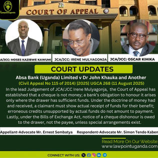 Court of Appeal overturns High Court award in cheque reversal dispute, clarifying that cheques are not money – A bank’s obligation to pay arises only when the client has sufficient funds.