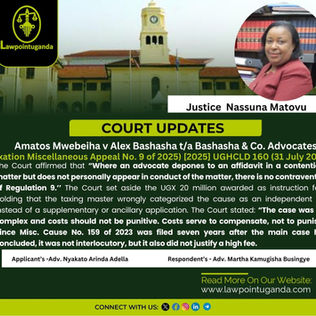 The High Court sets aside the UGX 20 million awarded as instruction fees, holding that the taxing master misclassified the suit, emphasising that costs are compensatory, not punitive.