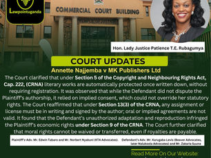 Court Slaps MK Publishers with UGX 100M Damages for Infringing Author's Children's Folktales, Affirms that Copyright Protection in Uganda Is Automatic Once an Original Work Is Fixed in Material Form.