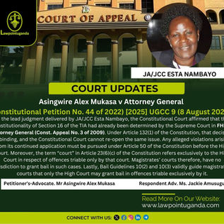 Uganda's Constitutional Court reaffirms that Magistrates’ courts cannot grant bail in cases triable only by the High Court; applications must be made directly to the High Court.