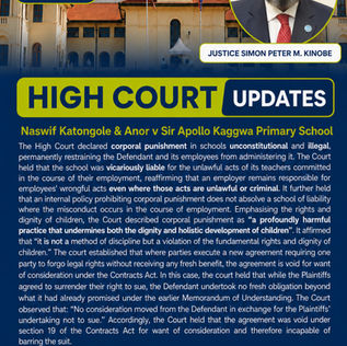 High Court Holds That Corporal Punishment in Schools Is Unconstitutional; Schools Are Vicariously Liable for Teachers' Assaults; & Agreements Requiring a Party to Waive Legal Rights.