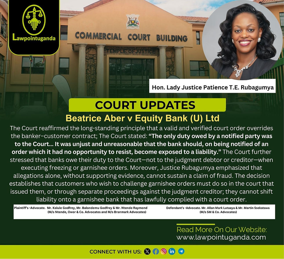 High Court Clears Equity Bank After Controversial UGX 65 Million Withdrawal From a Customer's Savings Account, Says Court Orders Must Be Obeyed