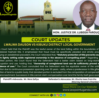 High Court at Mbale Clarifies That Ownership of Unregistered Land May Be Established Through Long and Continuous Occupation, and Affirms That Land Validly Donated to a Public Body Cannot Be Reclaimed