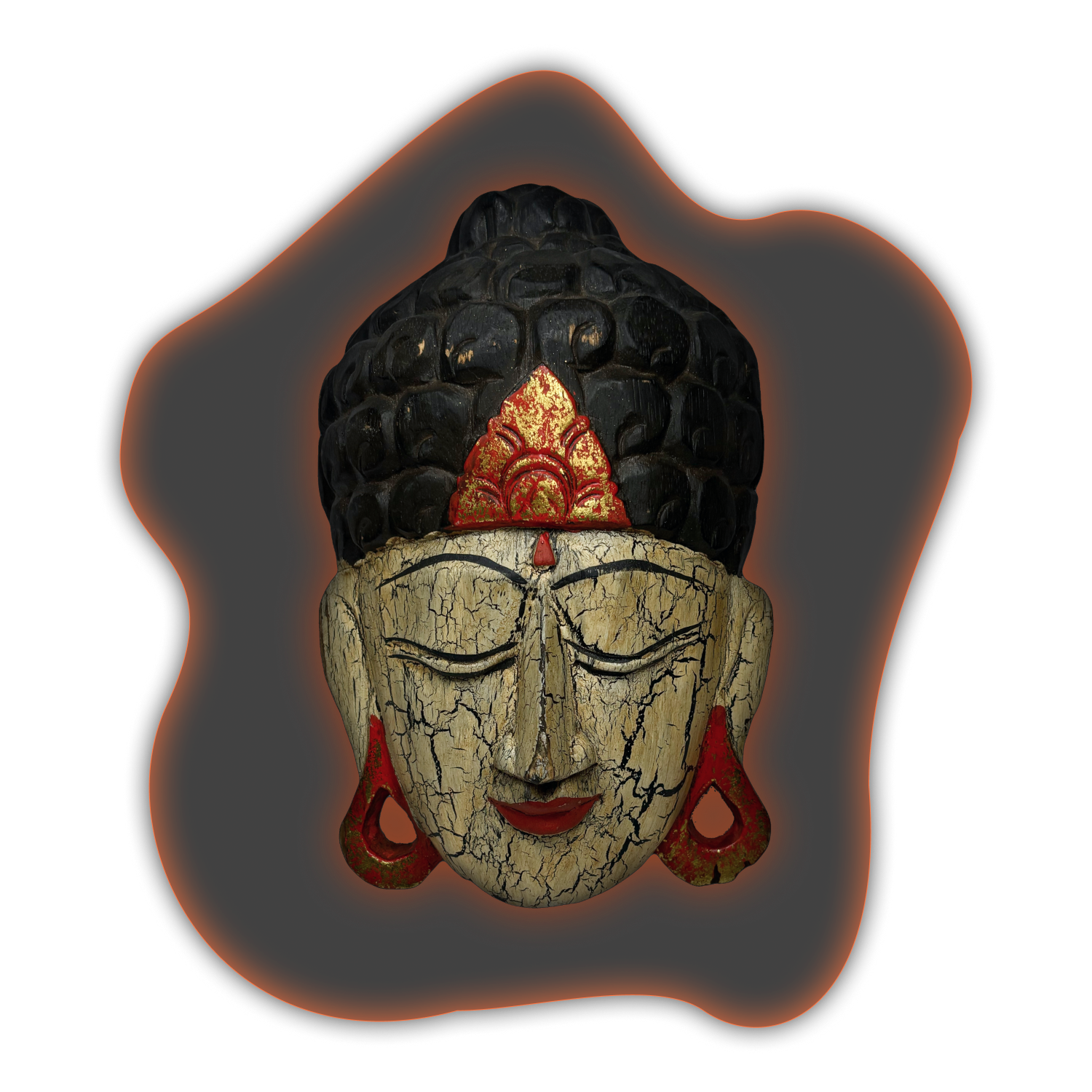 Thai Hand-Carved Wooden Buddha Mask – Traditional Buddhist Wall Art