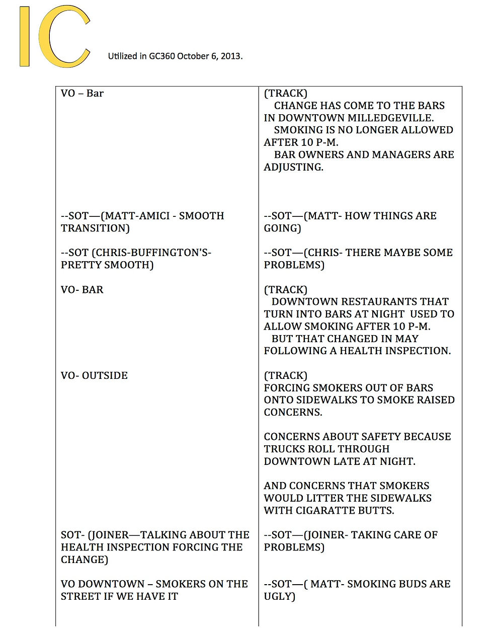 No Smoking script