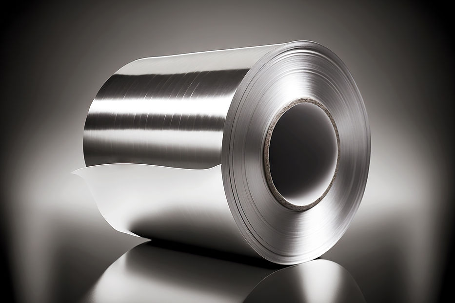 Produits de l'industrie de l'aluminium sous forme de rouleau de papier d'aluminium sur fond gris