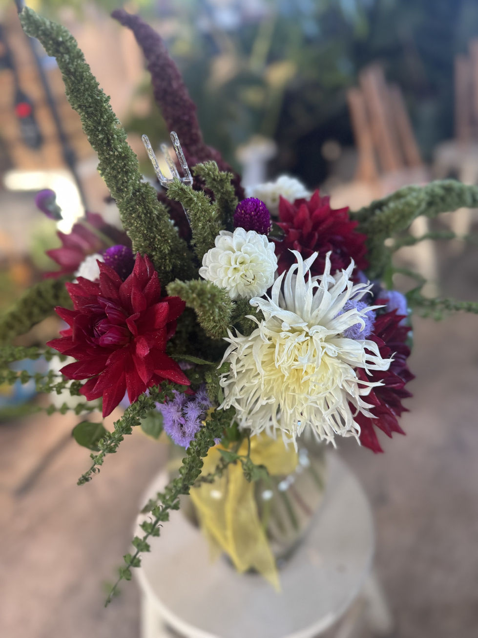 Dahlias White and Burgundy Bouquet