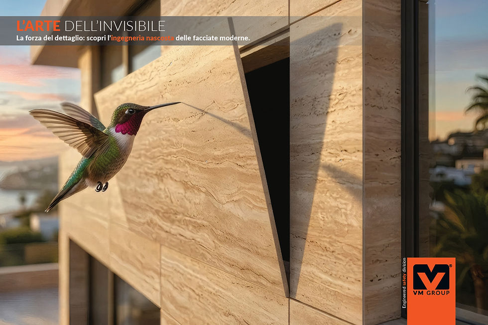 un colibrì regge una lastra in ceramica per facciata ventilata