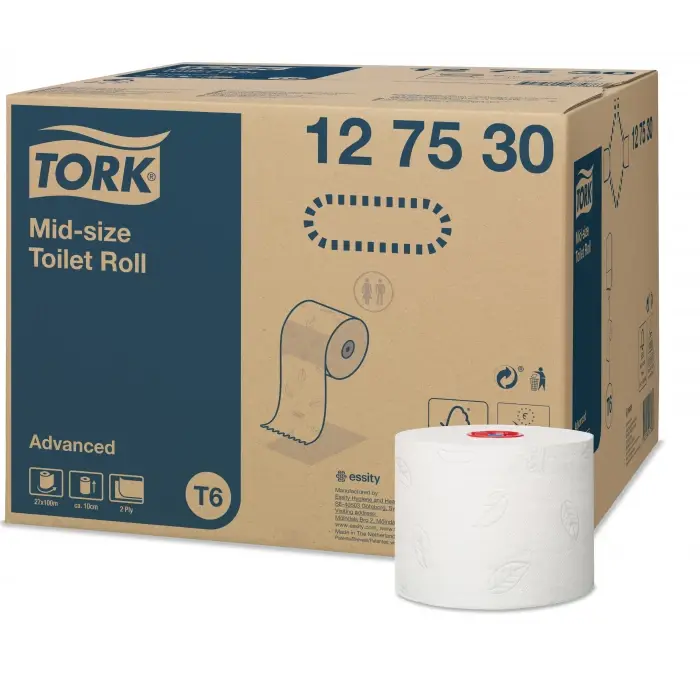 Tork autoshift toilet rolls, white with red plastic