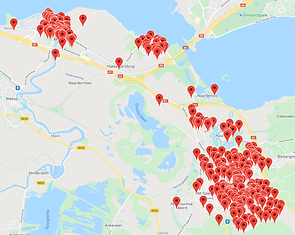 Kaart van gooise meren met locatie zwerfvuilambassadeurs