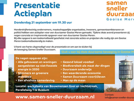 Kom naar de presentatie van ons actieplan 21 september