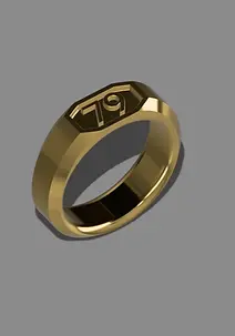 グレー背景上に配置されたゴールドリングの3Dレンダリング画像