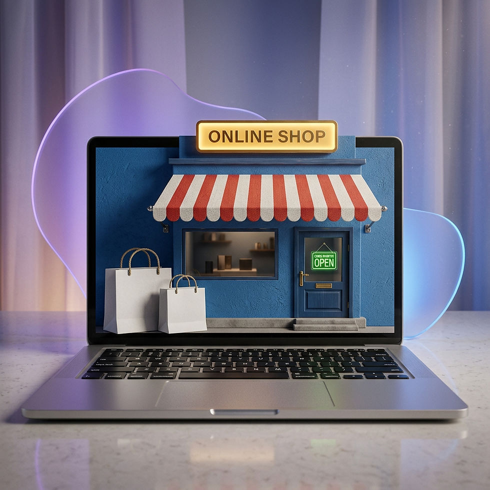 Ecommerce website illustration with online shop storefront displayed on laptop