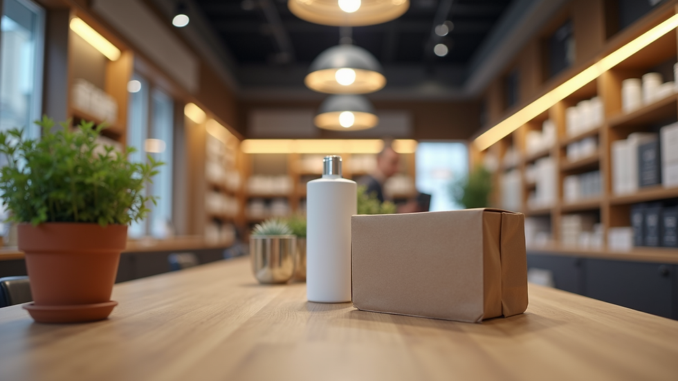 Eye-level view of a modern online store setup with various products