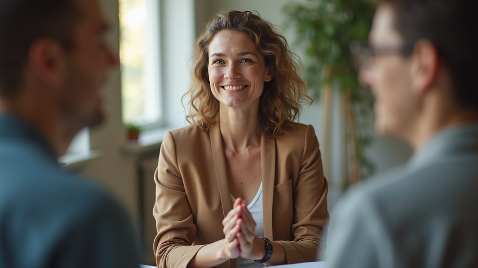 Eye-level view of a person practicing mindful communication in a coaching session