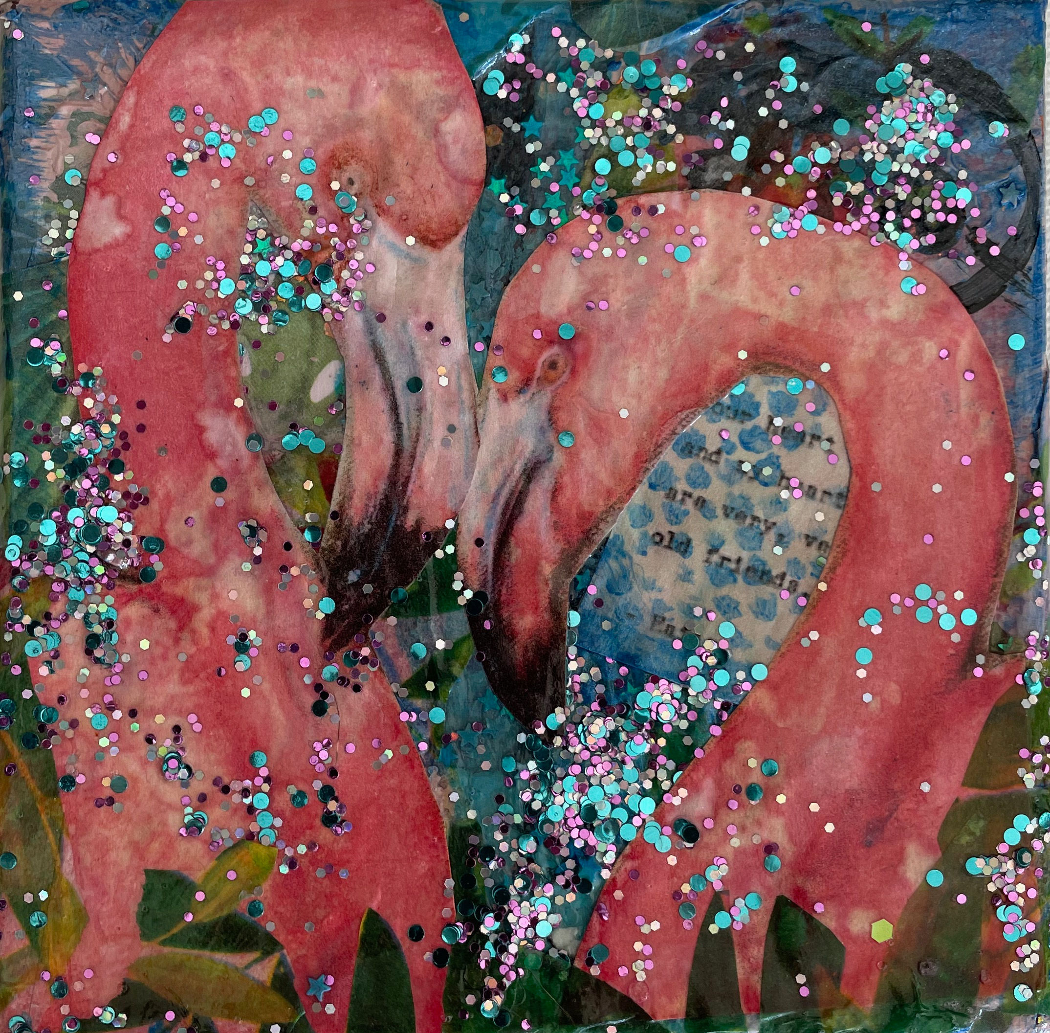 Flamingo Heart, Hafiz quote, glitter