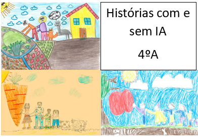Histórias com e sem IA                      Três versões da história “O Nabo Gigante”: a maçã, o brócolo e a cenoura gigantes. 