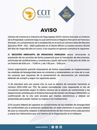 Reinicio prestación de servicios presenciales Registro Mercantil de FM