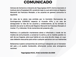 Comunicado Registro Mercantil de F.M. en vista de la alerta roja respecto al huracán IOTA