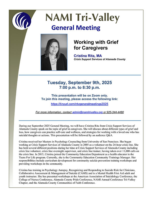 September General Meeting with Cristina Rita on Working with Grief for Caregivers