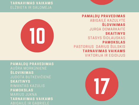 Rugpjūčio mėnesio tarnavimai bažnyčioje