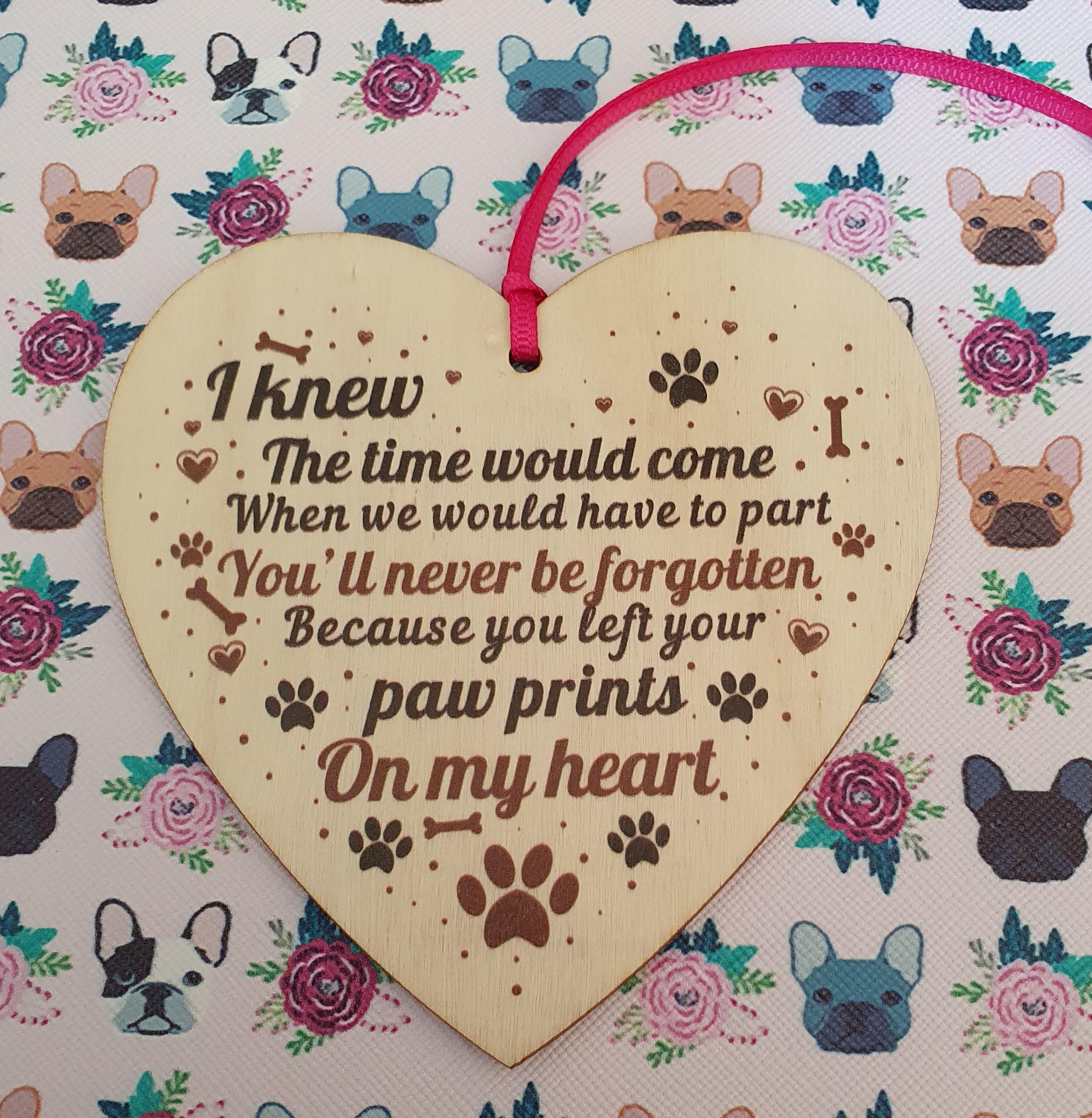 Heart shaped paw prints pet loss wooden heart sign