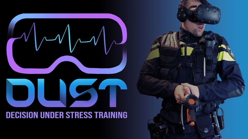 Game logo with a Dutch Police officer in a VR headset with controller