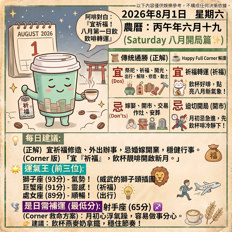 《Corner通勝》 : 2026.08.01 - 2026.08.10