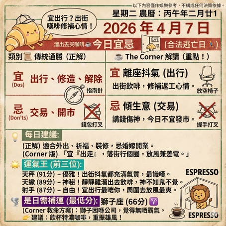 《Corner通勝》 : 2026.04.07