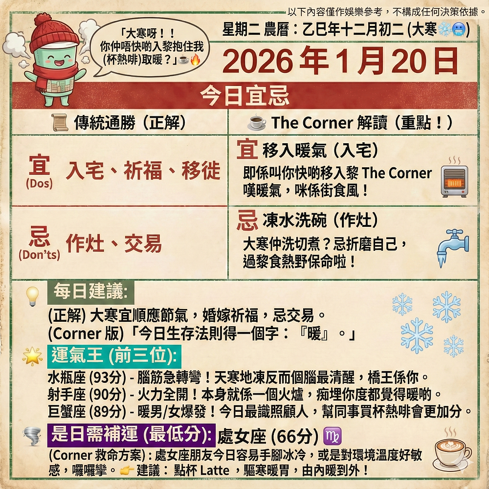 《Corner通勝》 : 2026.01.20