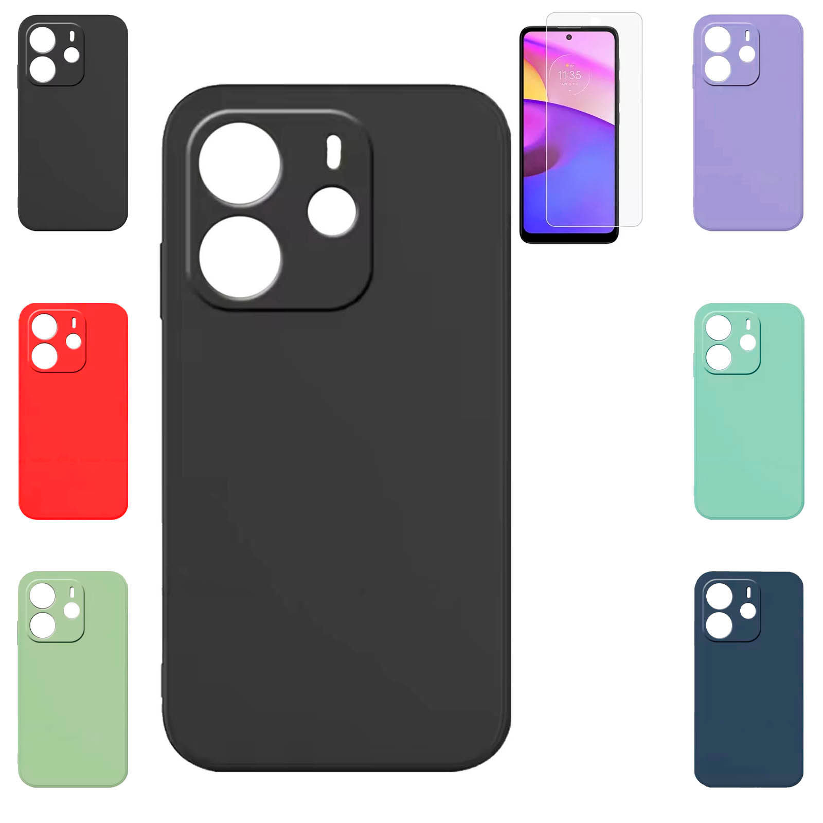 Funda Para Xiaomi Redmi Note 14 5g Protector Y Vidrio Negro Lisa