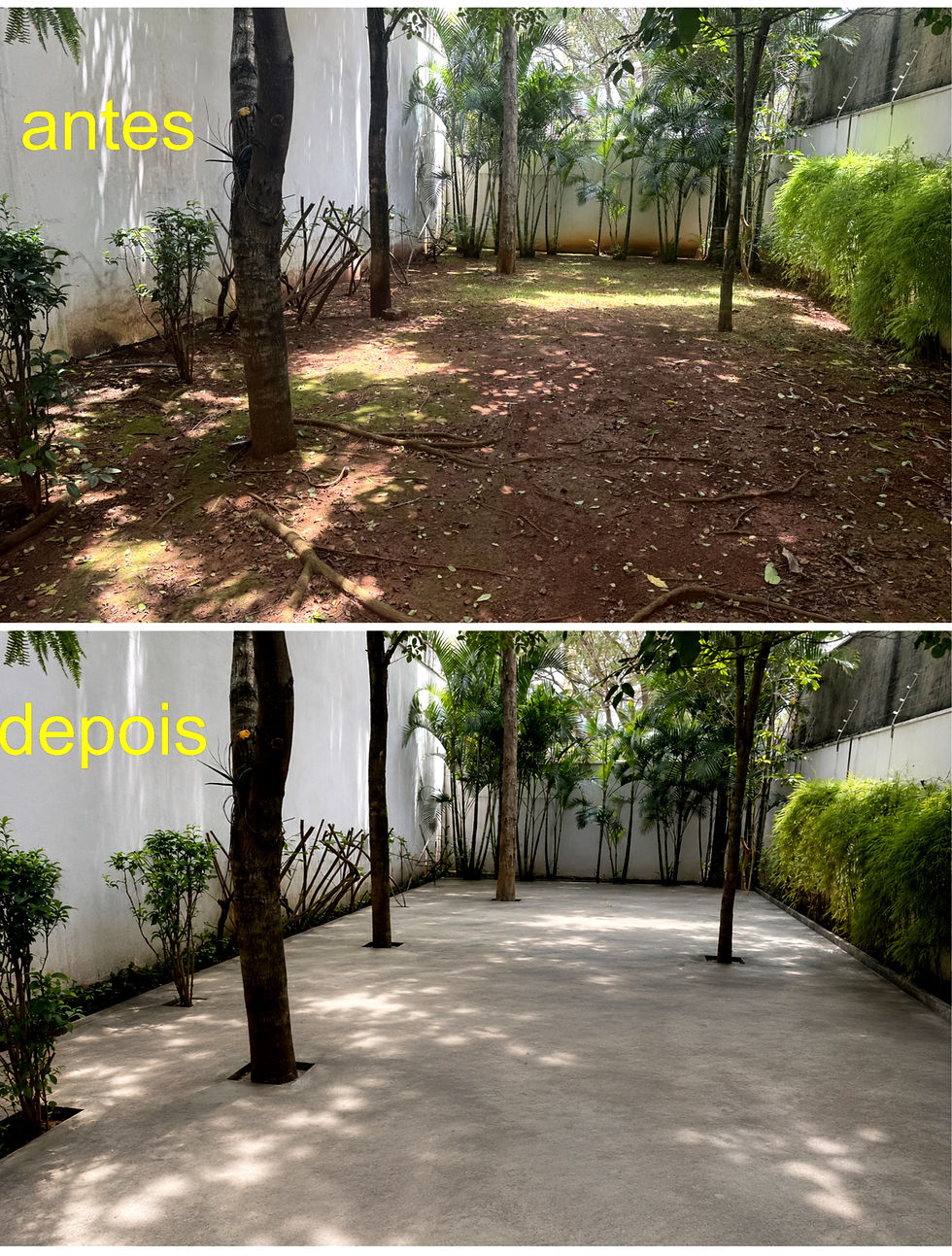 Área externa com piso de concreto e paisagismo executado pela Concrepis