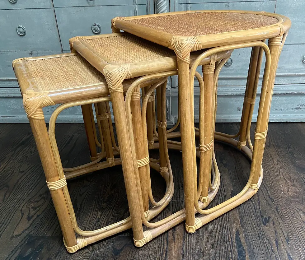 Thumbnail: Vintage 1970's Bamboo & Rattan Nesting Tables