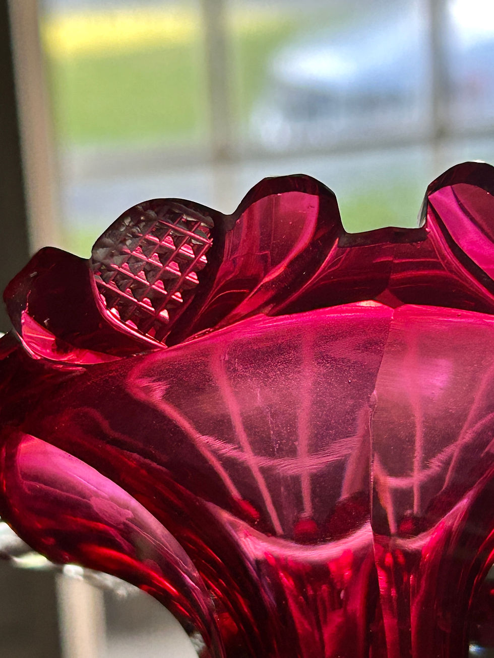 Thumbnail: Antique Cranberry Cut Glass Candlestick