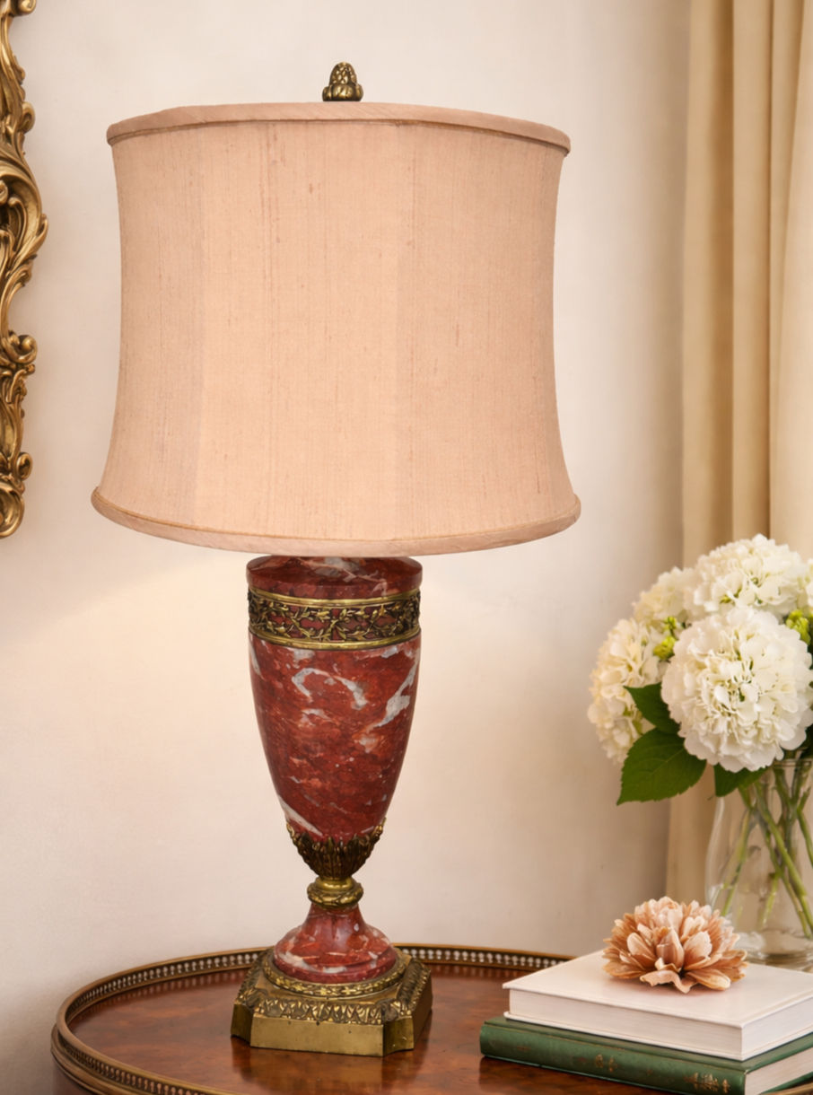 Thumbnail: French Style Rouge Marble & Gilt Metal Table Lamp