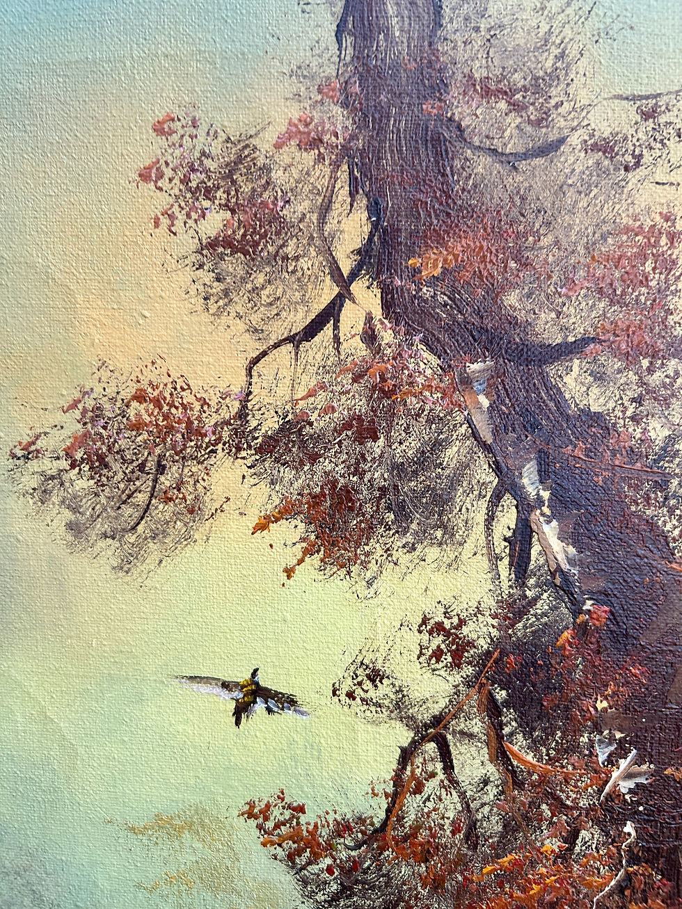 Thumbnail: Vintage Oil on Canvas Landscape with Pointer Dog