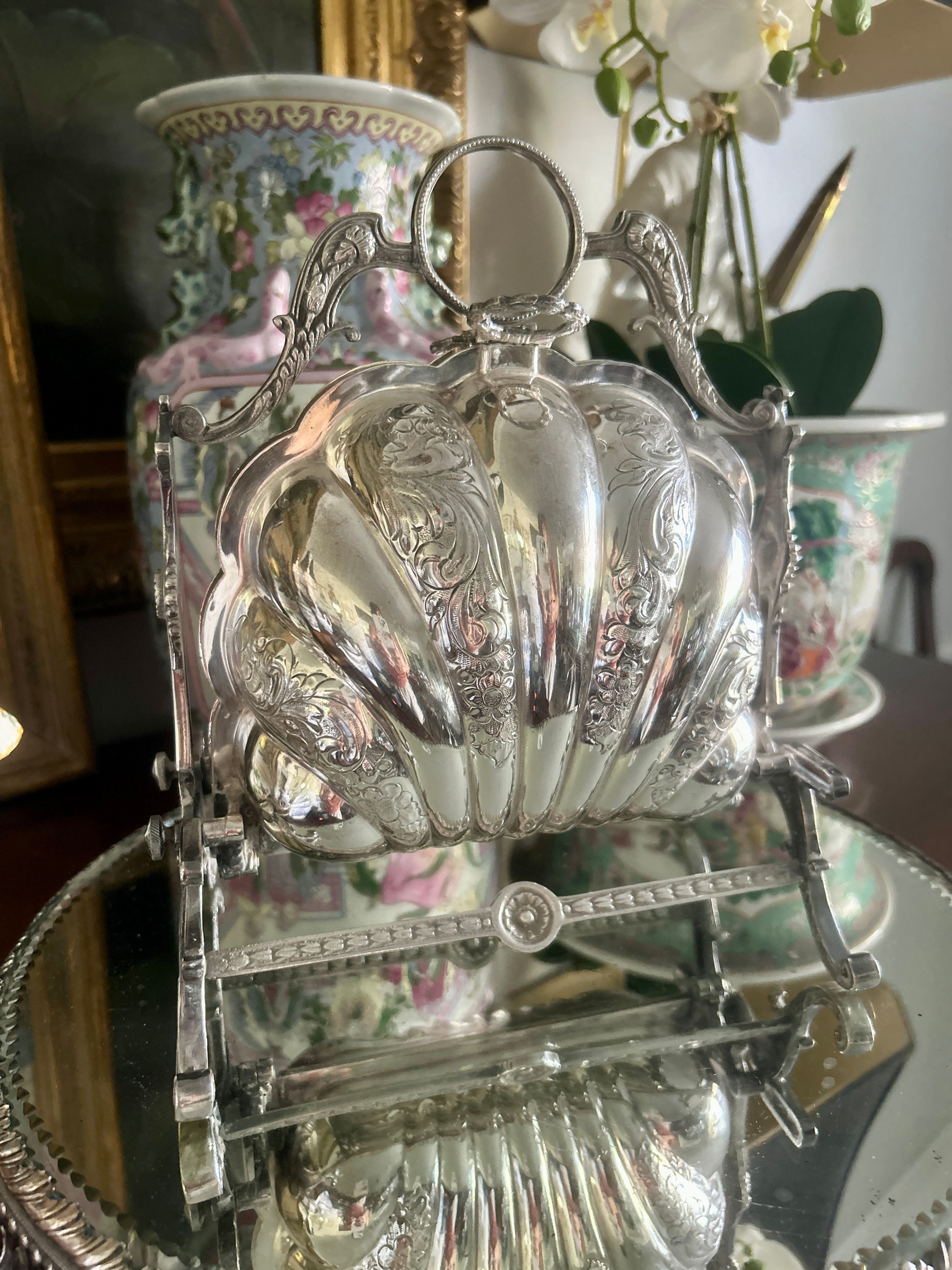 Vintage English Silverplate Folding Biscuit Box