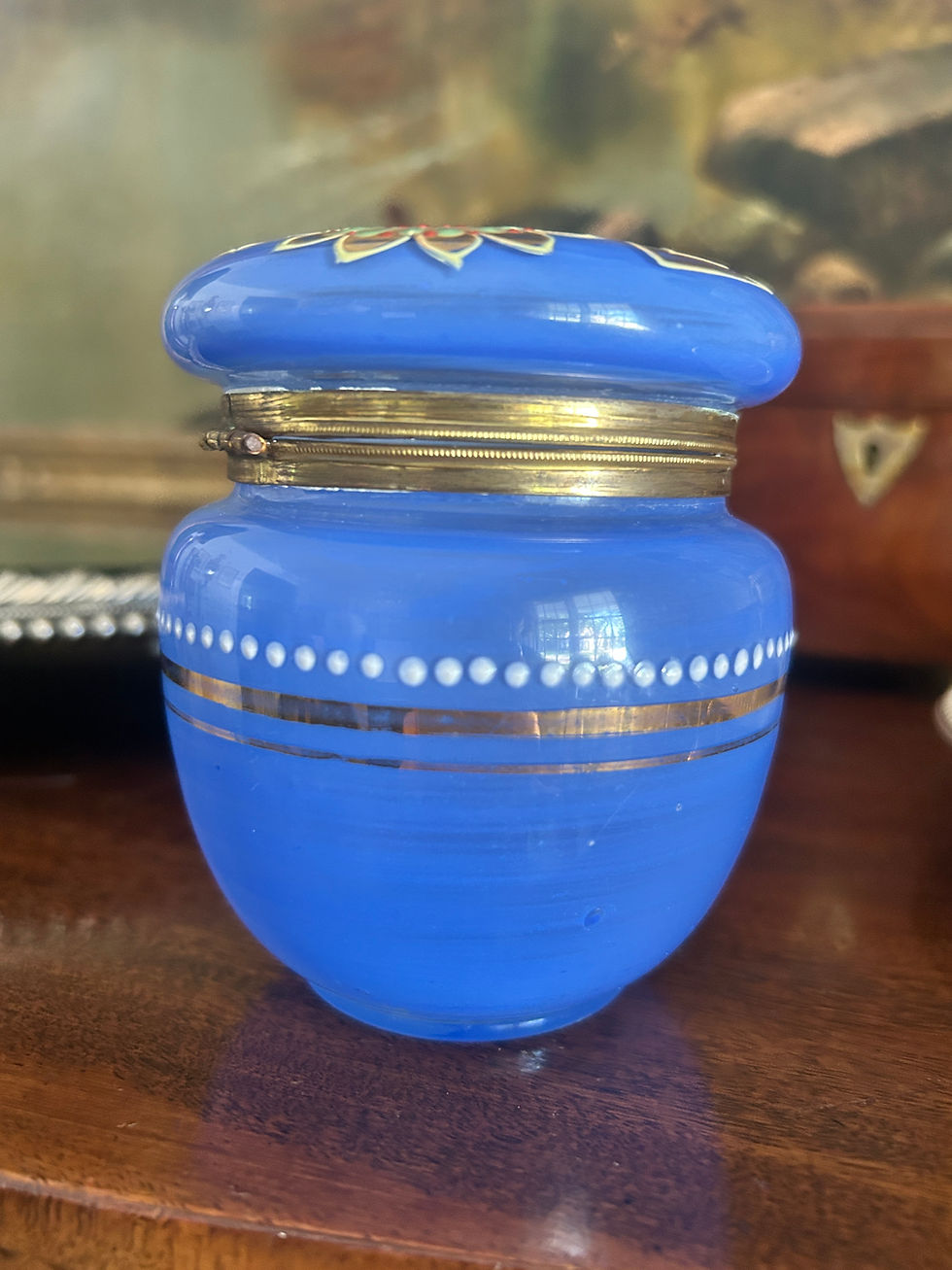 Thumbnail: Antique Blue Bohemian Art Glass Dresser Box