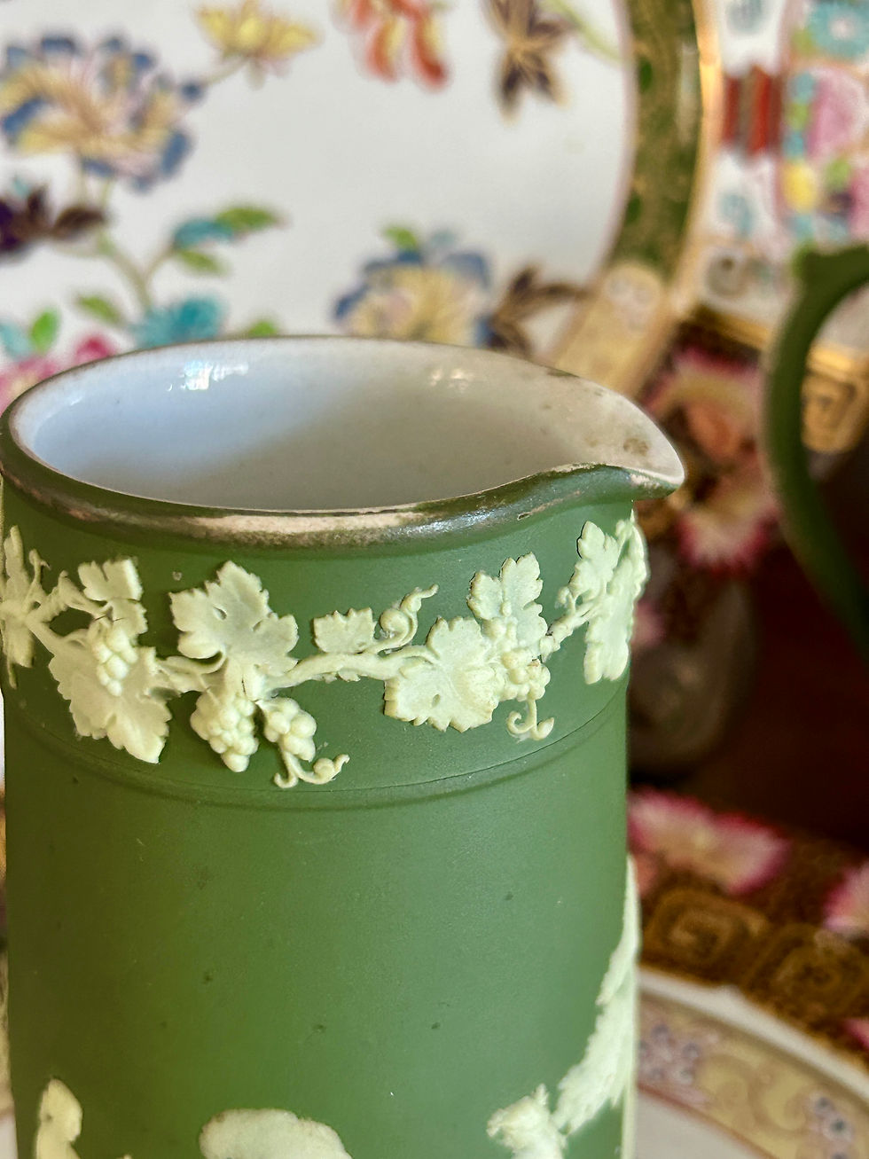 Thumbnail: Antique Wedgwood Dark Olive Green Jasperware Jug