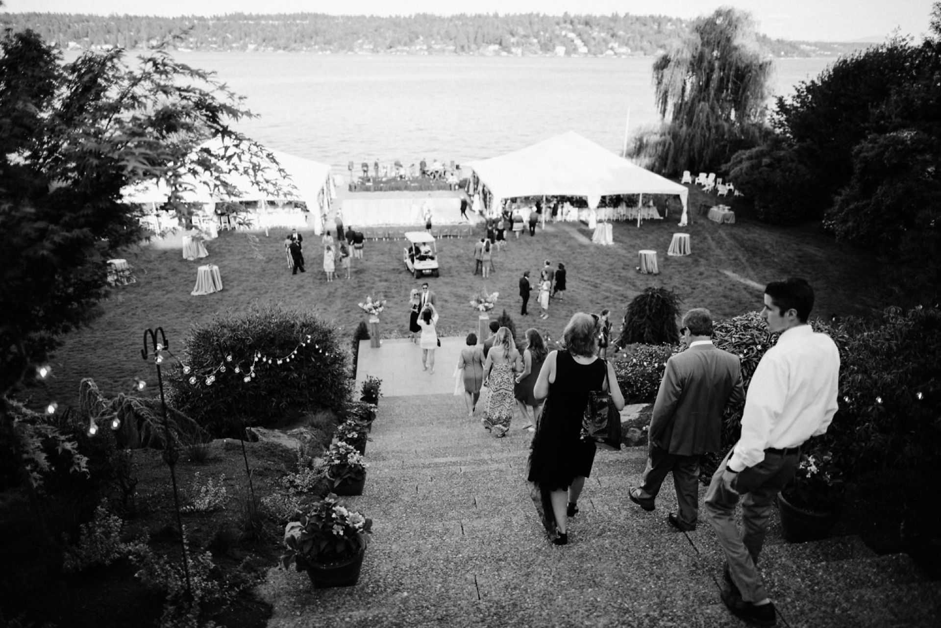 A waterfront wedding reception at a private estate in Seattle