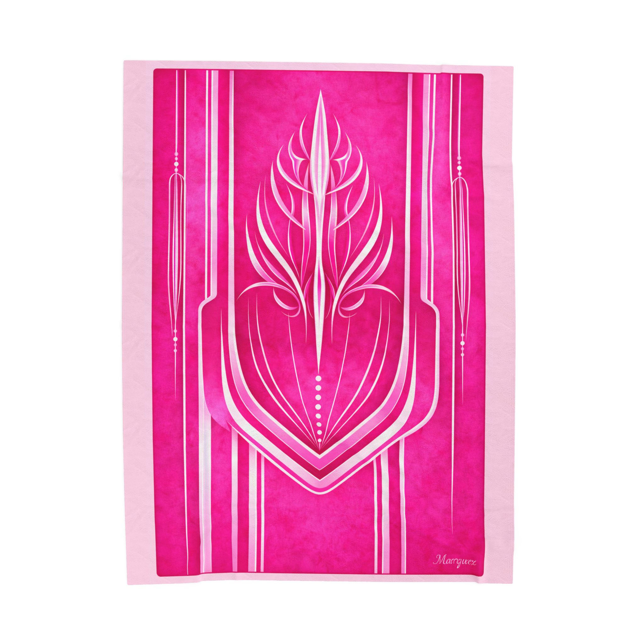 Pink Art Deco Velveteen Plush Blanket – Elegant Floral Geometric Throw
