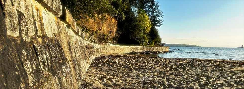 Sunset over Third Beach with panoramic framing, wide open sky and beach.