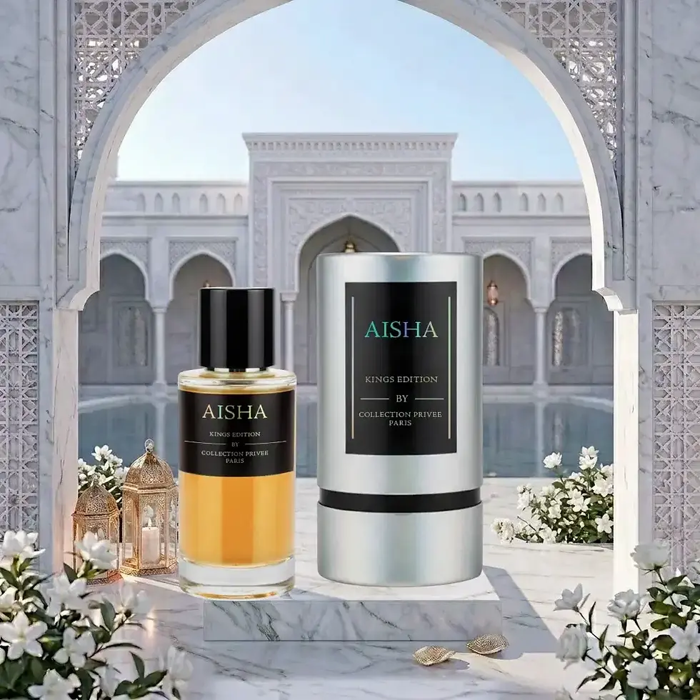 Miniature : Coffret et flacon de parfum oriental Aïcha de la Collection Privée Elite Cosmétique dans un décor de luxe