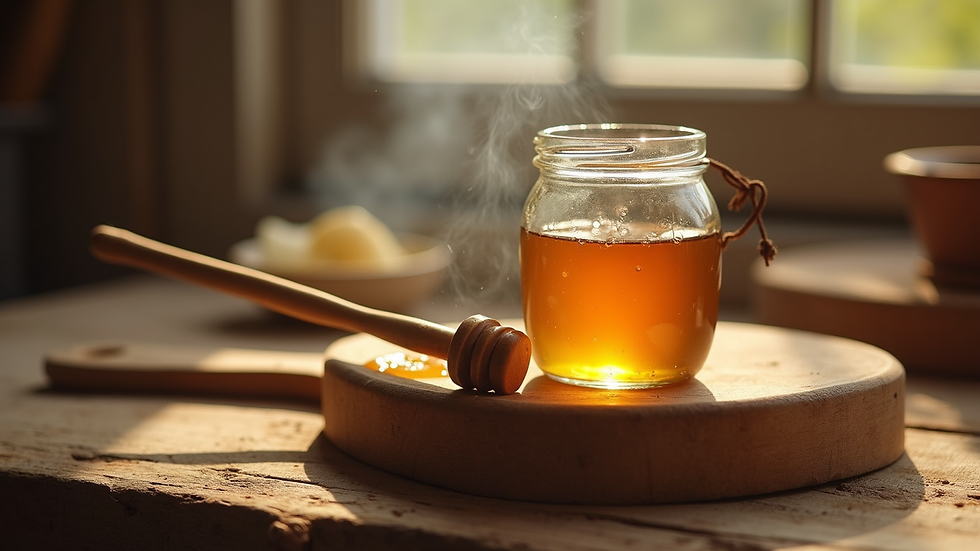 Vue rapprochée d’un pot de miel artisanal avec une cuillère en bois