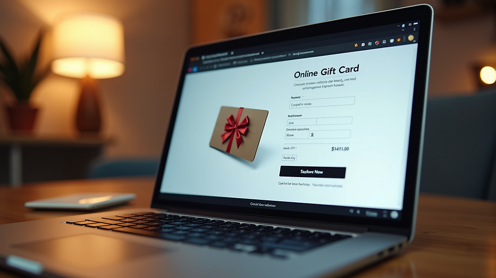 Eye-level view of a laptop screen showing an online gift card purchase page