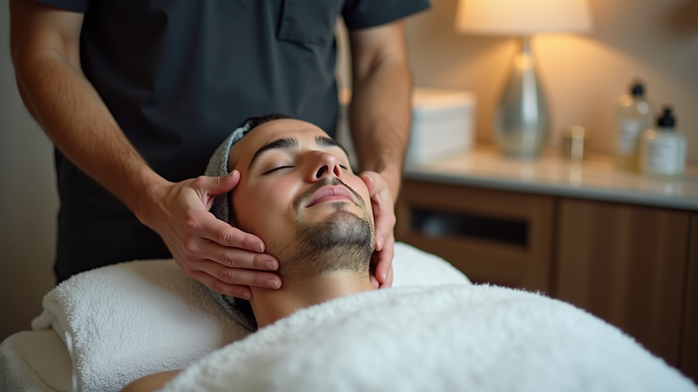 Eye-level view of a spa room prepared for a men's facial treatment