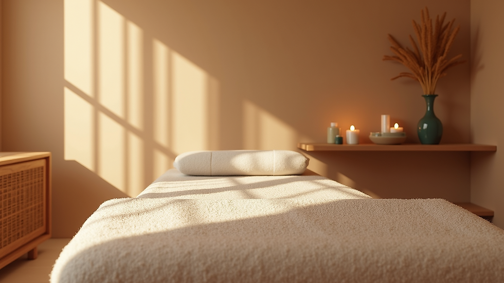High angle view of a spa treatment room prepared for waxing